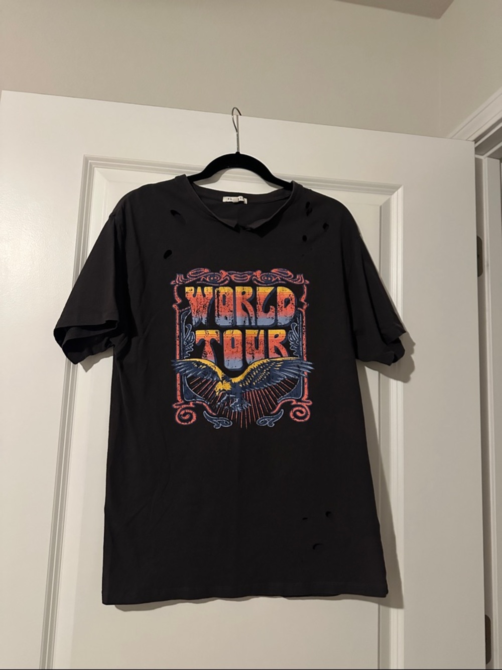 Black 'World Tour' Graphic Tee with Eagle Print